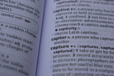 English Dictionary Page Print Close Up With The Word Meaning Of - captor