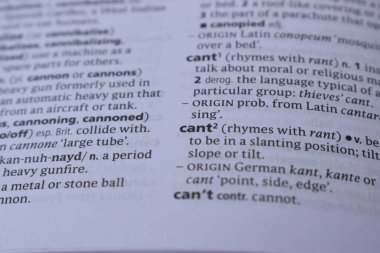 İngilizce sözlük sayfası - cant2 kelimesinin anlamı ile kapat
