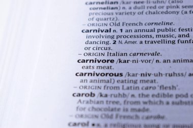 Definition Of English Dictionary Close Up Of Page Print With Word - carnivore