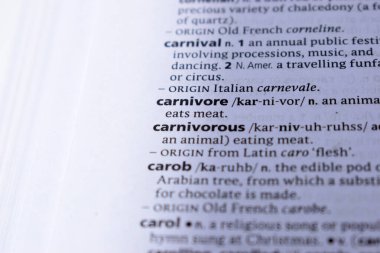 Etobur 'un İngilizce Tanımlama Sözlüğü Yazılı Sayfa Sözcüğünü Kapat