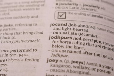 İngilizce Sözlüğün Kelimeyle Kapalı Sayfayı Tanımı - jodhpurs