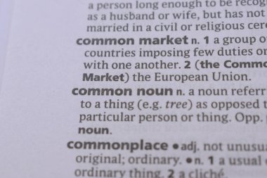 İngilizce Sözlük Kitabı Sayfası - genel ismin kelime tanımıyla kapat