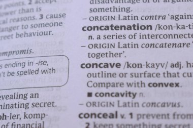 English Dictionary Book Page Close Up With The Word Definition Of - concatenation