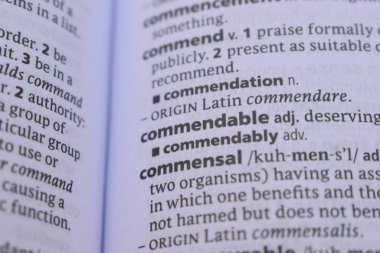 İngilizce Sözlük Kitabı Sayfası Övgüye değer Sözcüklerin Çeviri: