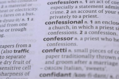 Definition Of English Dictionary Close Up Of Word - confessional