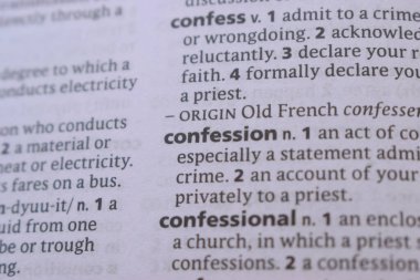 Close Up Of English Explanation Dictionary Word Of - confession
