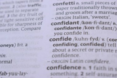 Definition Of English Dictionary Close Up Of Word - confidant