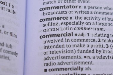 İngilizce Sözlük Sayfası ve Ticaretin Sözcük Açıklaması