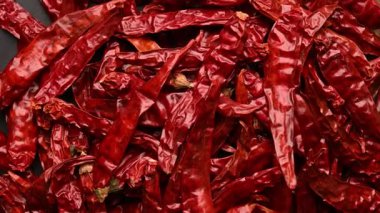 Kuru Kırmızı Chili Doku Baharatlı Arkaplan Görüntüsünün Dönen Üst Görünümü