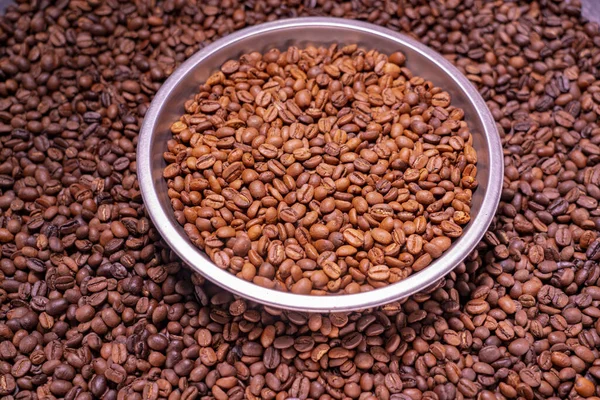 Roasted Arabica Coffee Bean Full Frame Backdrop Background Texture — Stock Photo, Image