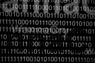 Soyut bulanık Tech Dijital Veri Aktarımı Sayısal sürekli kod kırmızı WannaCry kelimeleriyle ikili kodda web verisi. En yeni Siber atak konsepti.
