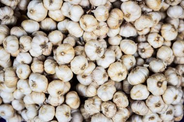 Sarımsağın arka plan dokusunda seçici bir odak noktası.