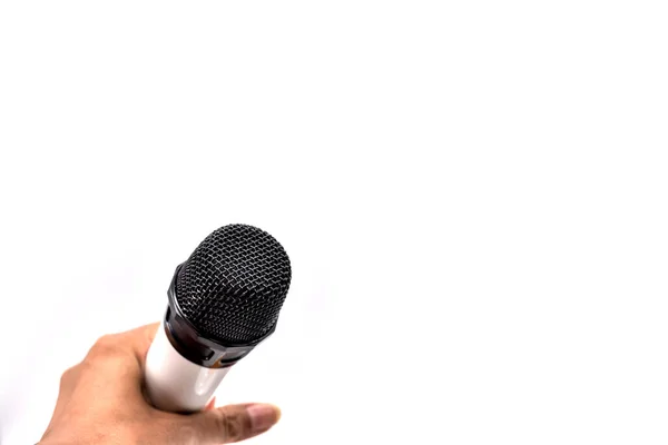 Hand Holing Digital Wireless Microphone Isolated White Background — Stock Photo, Image