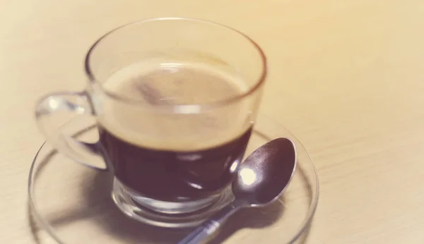 Blur Von Morning Black Kaffee Einem Glashintergrund Vintage Ton — Stockfoto