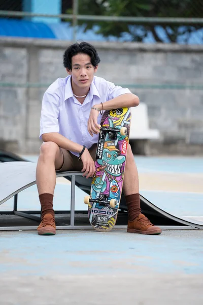 Buriram Thailand Jun 2021 Asian Skater Boy Skating Local Skate — Stock Photo, Image