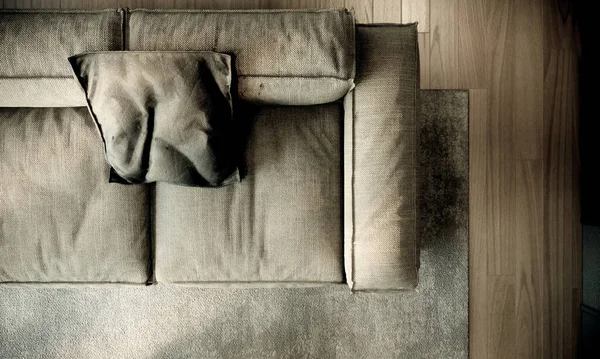 sofa and carpet on wooden floor. room mock up interior design. 3D background illustration.