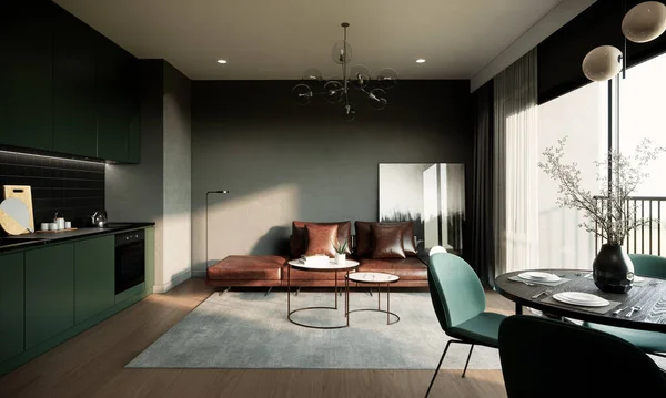 Chambre Verte Classique Moderne Mock Design Intérieur Concept Appartement Contemporain — Photo