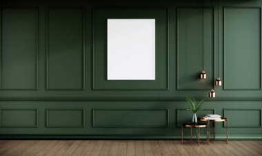Boş resim çerçevesi, yeşil odanın iç kısmı ile modelleme, 3D oluşturma