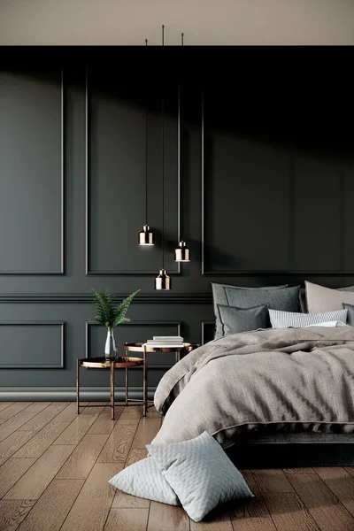 黑色现代经典居室室内设计家具 3D渲染背景垂直 — 图库照片