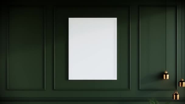 Marco Imagen Blanco Maqueta Interior Habitación Color Verde Zoom Vídeo — Vídeo de stock