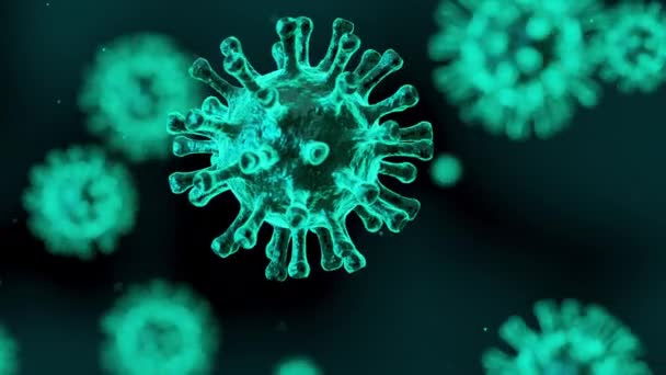 Virusanimation Utbrott Coronavirus Covid Mikroskopisk Flytande Influensavirusceller Grön Färg — Stockvideo