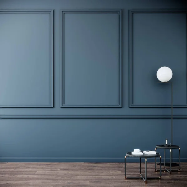 Diseño Interior Una Habitación Con Muebles Sobre Fondo Pared Azul —  Fotos de Stock