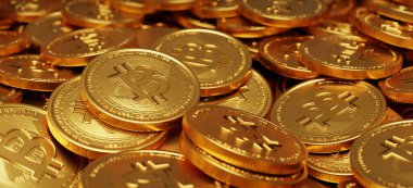 Altın Bitcoins yeni sanal para kavramları. 3d illüstrasyon.