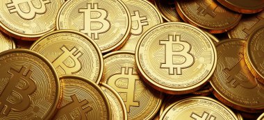 Bitcoin sembollü altın para. Madeni para. Dijital para birimi. Kripto para birimi kavramları