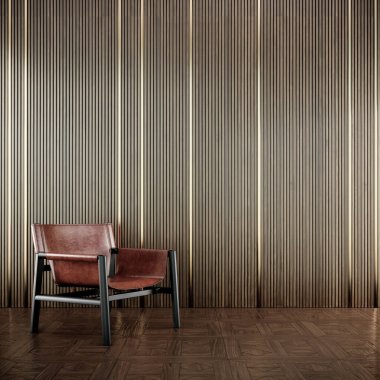 Lüks duvar dizaynı ve parke döşeme 3D döşeme üzerinde koltuk ile iç tasarım