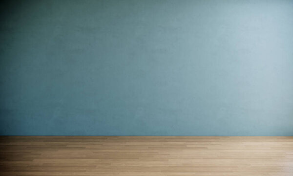 Minimal empty room interior with blue wall, 3d rendering background