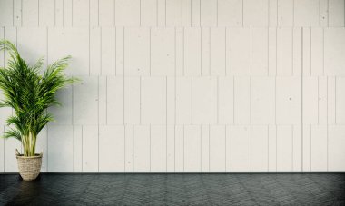 Klasik duvar tarzı ve ahşap zemini olan boş gri bir oda. iç tasarım 3d arkaplan