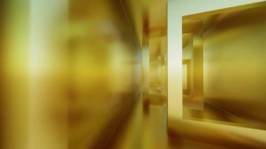 Altın dikdörtgen soyut hareket arkaplanı, 3D görüntüleme 4k