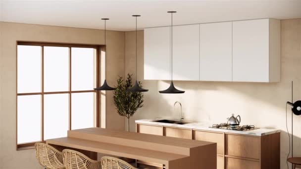 Moderna Cocina Escandinava Japonesa Decoración Diseño Habitación Interior Con Mesa — Vídeo de stock