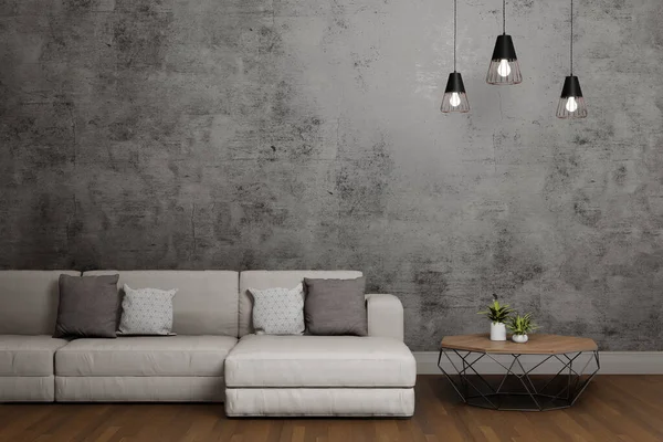 Wohnzimmereinrichtung Mit Sofa Und Loft Wand Renderhintergrund — Stockfoto