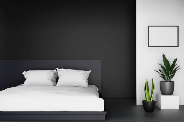 Minimale Moderne Einrichtung Eines Schwarz Weißen Schlafzimmers Mit Doppelbett Rendering — Stockfoto