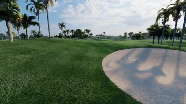 Campo Golf Con Campo Hierba Verde Cielo Azul Zoom Distancia — Vídeo de stock