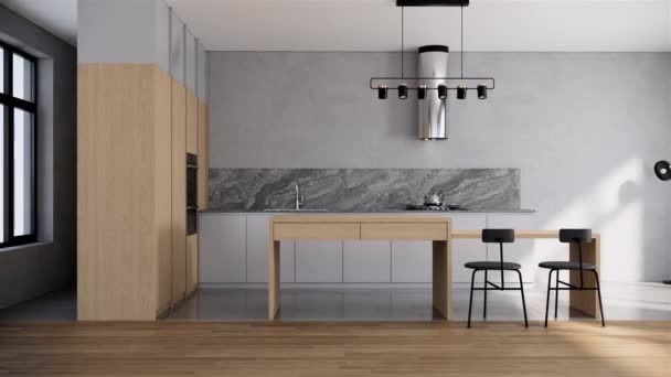 Cuisine Scandinave Moderne Design Intérieur Japandi Style Animation Vidéo Pan — Video