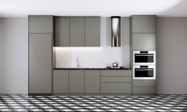 Modern ve retro mutfağın iç mimarisi, 3D görüntüleme arkaplanı