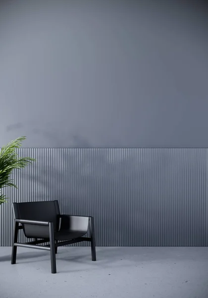 Moderne Raumausstattung Mit Grauer Wand Schwarzen Stühlen Und Baum Rendering — Stockfoto
