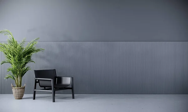 Moderne Raumausstattung Mit Grauer Wand Schwarzen Stühlen Und Baum Rendering — Stockfoto