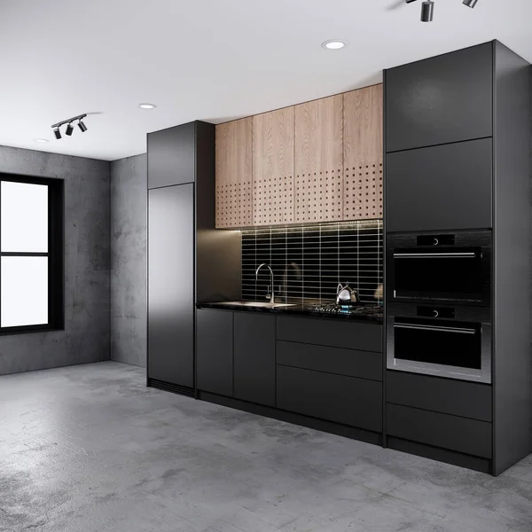Modern Loft Style Kitchen Interior Design Room Apartment Concept Background — Stockfoto