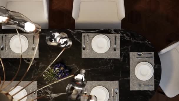 Modern Luxury Dining Room Interior Design Black Marble Dinnder Table — Vídeo de Stock