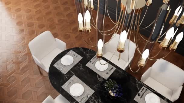 Modern Luxury Dining Room Interior Design Black Marble Dinnder Table — Stock Video