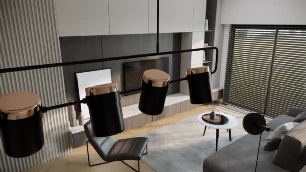 Design Interiores Quarto Moderno Com Mobiliário Estilo Apartamento Contemporâneo Pan — Vídeo de Stock