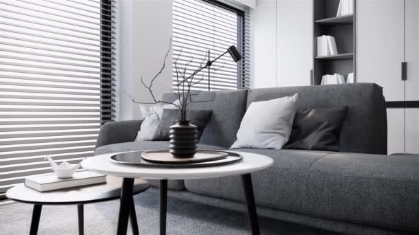 Zwart Wit Interieur Modern Appartement Idee Woonkamer Concept Roterende Camera — Stockvideo