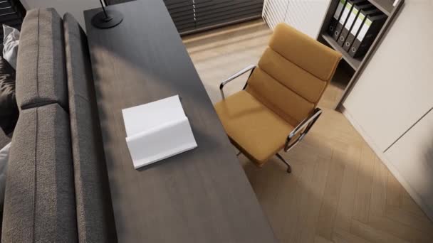トレンディーな日本語ホームオフィスとワークスペースのアイデア 現代的な部屋のインテリアデザイン空撮ビデオ4K 3Dアニメーション — ストック動画