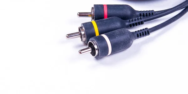 Elektronik Panoları Ses Video Girdilerini Bağlamak Için Farklı Kablolar Izole — Stok fotoğraf