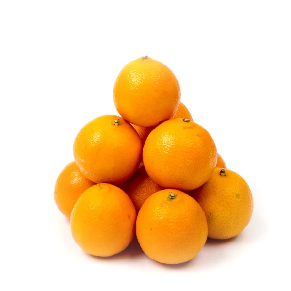 Tangerines Laid Out Pyramid White Background Close Copy Space Isolated — Stock Photo, Image