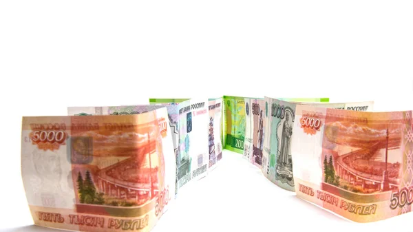 Dinheiro Russo Denominações Cinco Mil Duzentos Rublos Mil Rublos Quinhentos — Fotografia de Stock
