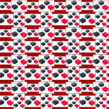 Pattern, gift boxes, red, black, gray, isolated on white-red background, texture, wallpaper, minimalistic flat style, template